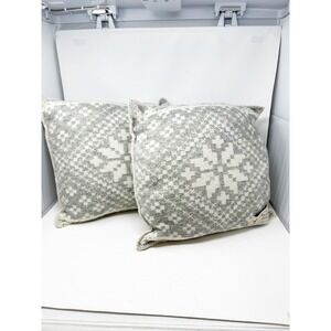 Barker Textiles Wool Throw Pillows Set of 2 Gray White Nordic Snowflake 20"x20"
